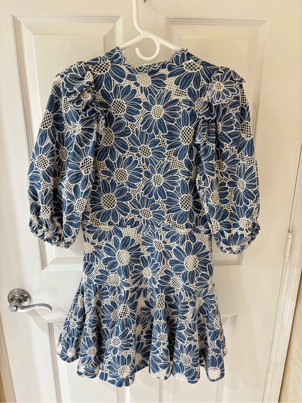 Sandro Blue and Cream Floral Lace-Trim Dress - Picture 3 of 3